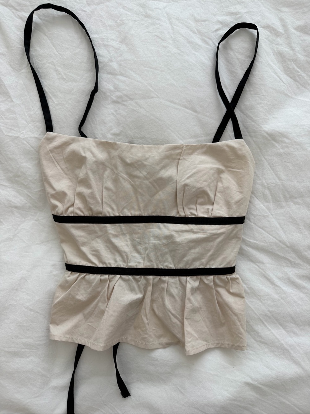 Princess Polly Cream Peplum Cami with Black Trim